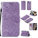 For Motorola Moto E6S 2020 Lace Flower Embossing Pattern Horizontal Flip Leather Case , with Holder & Card Slots & Wallet & Photo Frame & Lanyard(Purple)