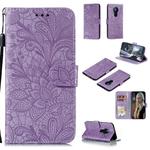 For Nokia 5.3 Lace Flower Embossing Pattern Horizontal Flip Leather Case , with Holder & Card Slots & Wallet & Photo Frame & Lanyard(Purple)