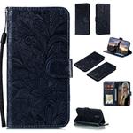 For Nokia 2.3 Lace Flower Embossing Pattern Horizontal Flip Leather Case , with Holder & Card Slots & Wallet & Photo Frame & Lanyard(Dark Blue)