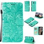 For Nokia 2.3 Lace Flower Embossing Pattern Horizontal Flip Leather Case , with Holder & Card Slots & Wallet & Photo Frame & Lanyard(Green)