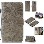For Nokia 2.3 Lace Flower Embossing Pattern Horizontal Flip Leather Case , with Holder & Card Slots & Wallet & Photo Frame & Lanyard(Grey)