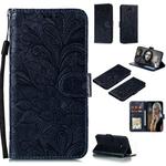 For Nokia 1.3 Lace Flower Embossing Pattern Horizontal Flip Leather Case , with Holder & Card Slots & Wallet & Photo Frame & Lanyard(Dark Blue)