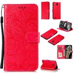 For Nokia 1.3 Lace Flower Embossing Pattern Horizontal Flip Leather Case , with Holder & Card Slots & Wallet & Photo Frame & Lanyard(Red)