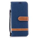 Color Matching Denim Texture Leather Case for Galaxy A8 / A530, with Holder & Card Slots & Wallet & Lanyard(Dark blue)