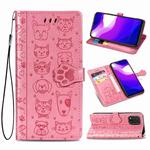 For Xiaomi 10 Lite 5G Cute Cat and Dog Embossed Horizontal Flip Leather Case with Bracket / Card Slot / Wallet / Lanyard(Pink)