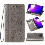For Xiaomi 10 Lite 5G Cute Cat and Dog Embossed Horizontal Flip Leather Case with Bracket / Card Slot / Wallet / Lanyard(Gray)