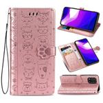 For Xiaomi 10 Lite 5G Cute Cat and Dog Embossed Horizontal Flip Leather Case with Bracket / Card Slot / Wallet / Lanyard(Rose Gold)