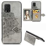 For Xiaomi 10 Lite 5G Mandala Embossed Magnetic Cloth PU + TPU + PC Case with Holder & Card Slots & Wallet & Photo Frame & Strap(Gray)