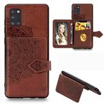 For Samsung Galaxy A31 Mandala Embossed Magnetic Cloth PU + TPU + PC Case with Holder & Card Slots & Wallet & Photo Frame & Strap(Brown)