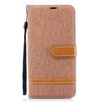 Color Matching Denim Texture Leather Case for Galaxy A8+, with Holder & Card Slots & Wallet & Lanyard(Brown)