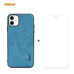 For iPhone 11 ENKAY ENK-PC0282 2 in 1 Business Series Fabric Texture PU Leather + TPU Soft Slim Case Cover ＆ 0.26mm 9H 2.5D Tempered Glass Film(Blue)