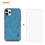 For iPhone 11 Pro ENKAY ENK-PC0292 2 in 1 Business Series Fabric Texture PU Leather + TPU Soft Slim CaseCover ＆ 0.26mm 9H 2.5D Tempered Glass Film(Blue)