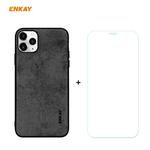 For iPhone 11 Pro Max ENKAY ENK-PC0302 2 in 1 Business Series Fabric Texture PU Leather + TPU Soft Slim Case Cover ＆ 0.26mm 9H 2.5D Tempered Glass Film(Black)
