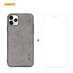 For iPhone 11 Pro Max ENKAY ENK-PC0302 2 in 1 Business Series Fabric Texture PU Leather + TPU Soft Slim Case Cover ＆ 0.26mm 9H 2.5D Tempered Glass Film(Grey)