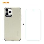 For iPhone 11 Pro Max ENKAY ENK-PC0332 2 in 1 Business Series Denim Texture PU Leather + TPU Soft Slim Case Cover ＆ 0.26mm 9H 2.5D Tempered Glass Film(Beige)