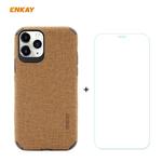 For iPhone 11 Pro Max ENKAY ENK-PC0332 2 in 1 Business Series Denim Texture PU Leather + TPU Soft Slim Case Cover ＆ 0.26mm 9H 2.5D Tempered Glass Film(Brown)