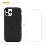 For iPhone 11 Pro ENKAY ENK-PC0322 2 in 1 Business Series Denim Texture PU Leather + TPU Soft Slim CaseCover ＆ 0.26mm 9H 2.5D Tempered Glass Film(Black)