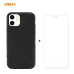 For iPhone 11 ENKAY ENK-PC0312 2 in 1 Business Series Denim Texture PU Leather + TPU Soft Slim Case Cover ＆ 0.26mm 9H 2.5D Tempered Glass Film(Black)