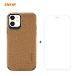 For iPhone 11 ENKAY ENK-PC0312 2 in 1 Business Series Denim Texture PU Leather + TPU Soft Slim Case Cover ＆ 0.26mm 9H 2.5D Tempered Glass Film(Brown)