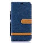 Color Matching Denim Texture Leather Case for  Galaxy A10, with Holder & Card Slots & Wallet & Lanyard(Dark blue)