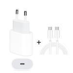 2 in 1 Single USB-C / Type-C Port Travel Charger + 3A PD 3.0 USB-C / Type-C to USB-C / Type-C Fast Charge Data Cable Set, Cable Length: 1m(EU Plug)