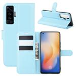 For vivo X50 Litchi Texture Horizontal Flip Protective Case with Holder & Card Slots & Wallet(Blue)