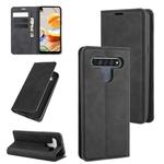 For LG K61 Retro-skin Business Magnetic Suction Leather Case with Holder & Card Slots & Wallet(Black)