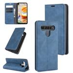 For LG K61 Retro-skin Business Magnetic Suction Leather Case with Holder & Card Slots & Wallet(Dark Blue)