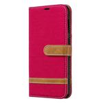 Color Matching Denim Texture Leather Case for Galaxy A20 / A30, with Holder & Card Slots & Wallet & Lanyard(Red)