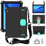 For Huawei MediaPad T5 10.1 Honeycomb Design EVA + PC Material Four Corner Anti Falling Flat Protective Shell With Strap(Black+Aqua)