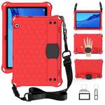For Huawei MediaPad T5 10.1 Honeycomb Design EVA + PC Material Four Corner Anti Falling Flat Protective Shell With Strap(Red+Black)