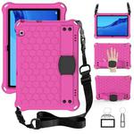 For Huawei Media M5 Lite 8.4/M6 8.4 Honeycomb Design EVA + PC Material Four Corner Anti Falling Flat Protective Shell With Strap(RoseRed+Black)
