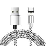 USB to USB-C / Type-C Magnetic Metal Connector Nylon Two-color Braided Magnetic Data Cable, Cable Length: 1m(Silver)