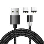 2 in 1 USB to Micro USB + USB-C / Type-C Magnetic Metal Connector Nylon Two-color Braided Magnetic Data Cable, Cable Length: 1m(Black)