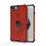 For iPhone 8 Plus / 7 Plus Shockproof Honeycomb PC + TPU Ring Holder Protection Case(Red)