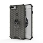 For iPhone 8 Plus / 7 Plus Shockproof Honeycomb PC + TPU Ring Holder Protection Case(Grey)