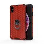 For iPhone XS MAX Shockproof Honeycomb PC + TPU Ring Holder Protection Case(Red)
