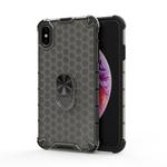 For iPhone XS MAX Shockproof Honeycomb PC + TPU Ring Holder Protection Case(Grey)