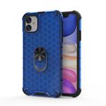 For iPhone 11 Pro Max  Shockproof Honeycomb PC + TPU Ring Holder Protection Case(Blue)