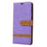 Color Matching Denim Texture Leather Case for Galaxy A40, with Holder & Card Slots & Wallet & Lanyard(Purple)