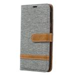 Color Matching Denim Texture Leather Case for Galaxy A40, with Holder & Card Slots & Wallet & Lanyard(Gray)