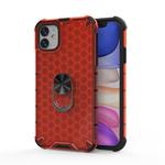 For iPhone 11 Shockproof Honeycomb PC + TPU Ring Holder Protection Case(Red)
