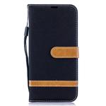 Color Matching Denim Texture Leather Case for  Galaxy  A50, with Holder & Card Slots & Wallet & Lanyard(Black)