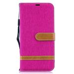 Color Matching Denim Texture Leather Case for  Galaxy  A50, with Holder & Card Slots & Wallet & Lanyard(Rose red)