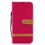 Color Matching Denim Texture Leather Case for  Galaxy  A50, with Holder & Card Slots & Wallet & Lanyard(Red)