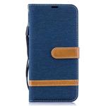 Color Matching Denim Texture Leather Case for  Galaxy  A50, with Holder & Card Slots & Wallet & Lanyard(Dark blue)