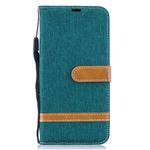 Color Matching Denim Texture Leather Case for  Galaxy  A50, with Holder & Card Slots & Wallet & Lanyard(Green)