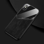 For iPhone X/XS All-inclusive Leather + Organic Glass Phone Case With Metal Iron Sheet(Black)