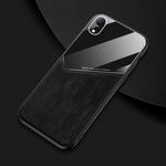 For iPhone XR All-inclusive Leather + Organic Glass Phone Case With Metal Iron Sheet(Black)