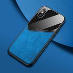 For iPhone XS Max All-inclusive Leather + Organic Glass Phone Case With Metal Iron Sheet(Blue)